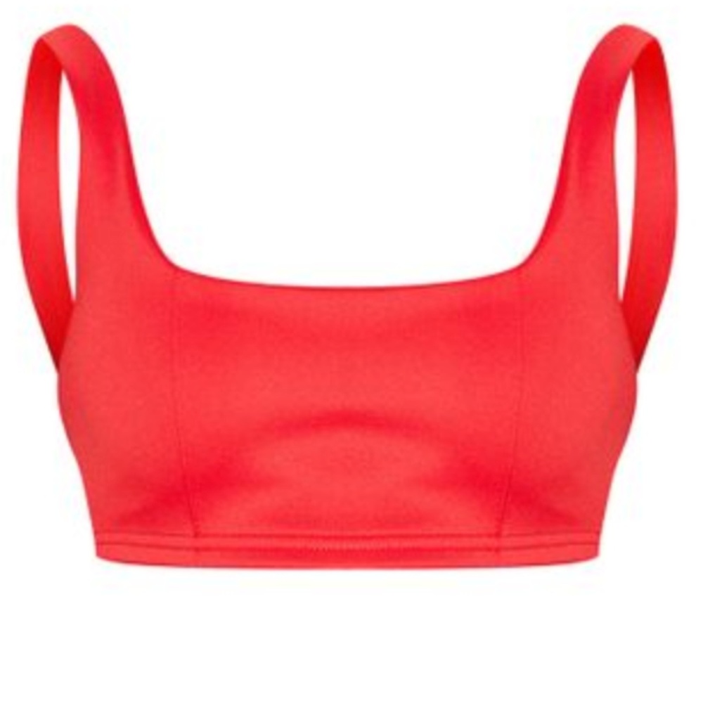 Red Square Neck Zip Back Crop Top